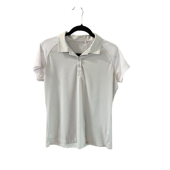 Ping Tops - Ping Womens Size XL Gray White Blue Spellout Back Golf Tennis Polo Pullover Shir